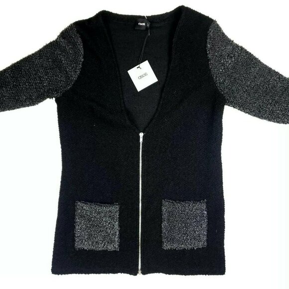 ASOS Black Gray Colorblock Full Zip Cardigan 8 - Picture 2 of 6